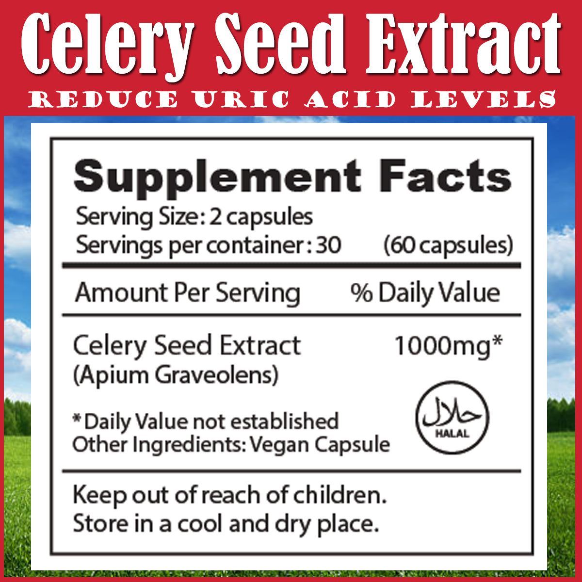 Royce Celery Seed Extract for Gout Relief - 60 capsules Inhibit Uric buildup acid GMP certified Made in Singapore
