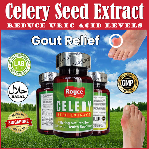 Royce Celery Seed Extract for Gout Relief - 60 capsules Inhibit Uric buildup acid GMP certified Made in Singapore