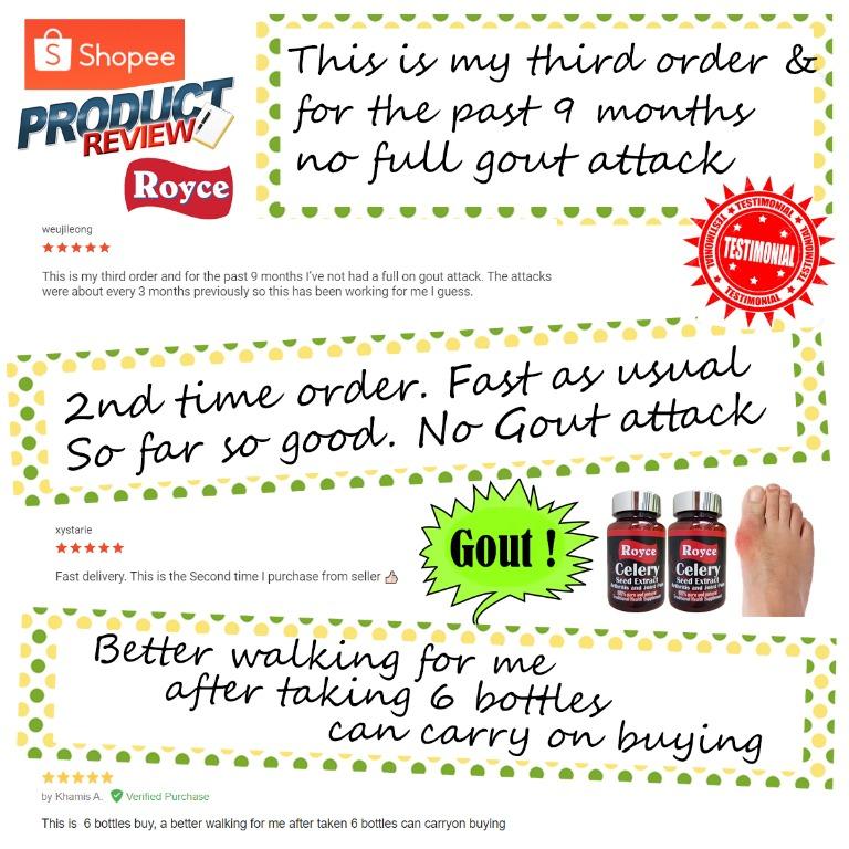Royce Celery Seed Extract for Gout Relief - 60 capsules Inhibit Uric buildup acid GMP certified Made in Singapore