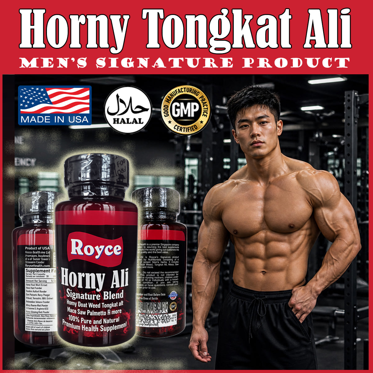Royce Horny Ali 60 Capsules | Signature Men's Supplement Blend | Tongkat Ali Maca Horny Goat Weed and others