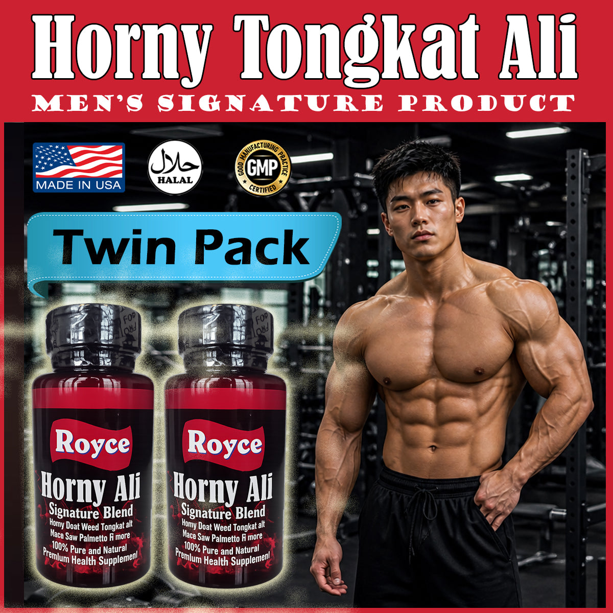 Royce Horny Ali Twin Pack Bundle (60X2) 120 capsules | Signature Men's Power Blend GMP Made in USA