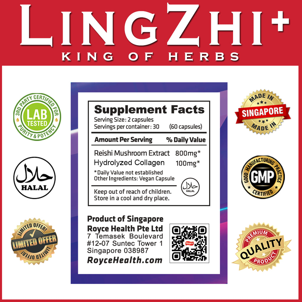 Royce LingZhi+ (Reishi) Extract 60 capsules | King of Herbs | GMP Quality Made in Singapore